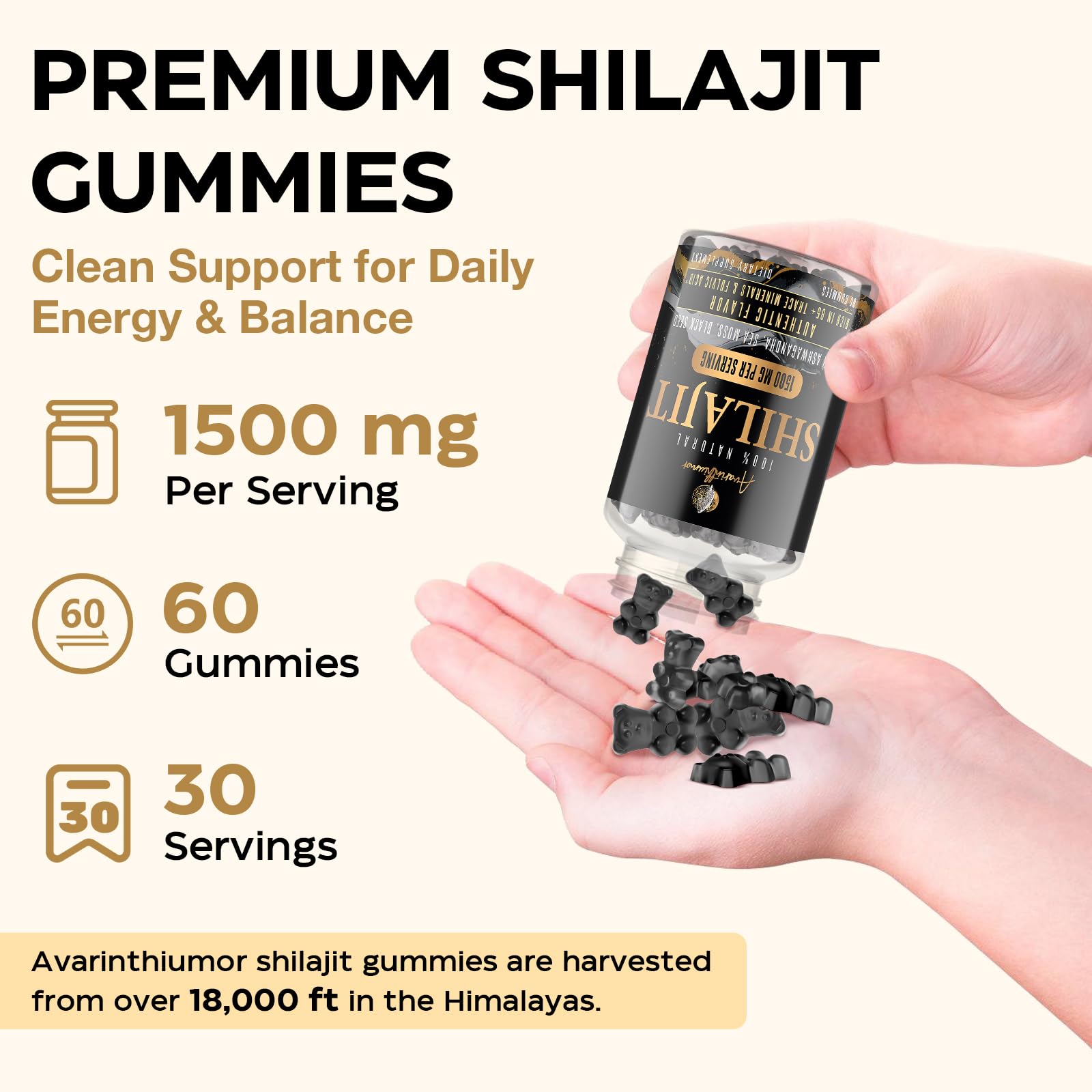 Shilajit gummies ingredients: Himalayan Shilajit, Ashwagandha, Sea Moss, Black Seed