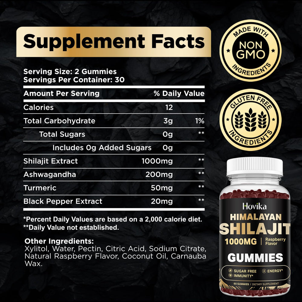 Shilajit gummies displaying 85+ trace minerals and fulvic acid