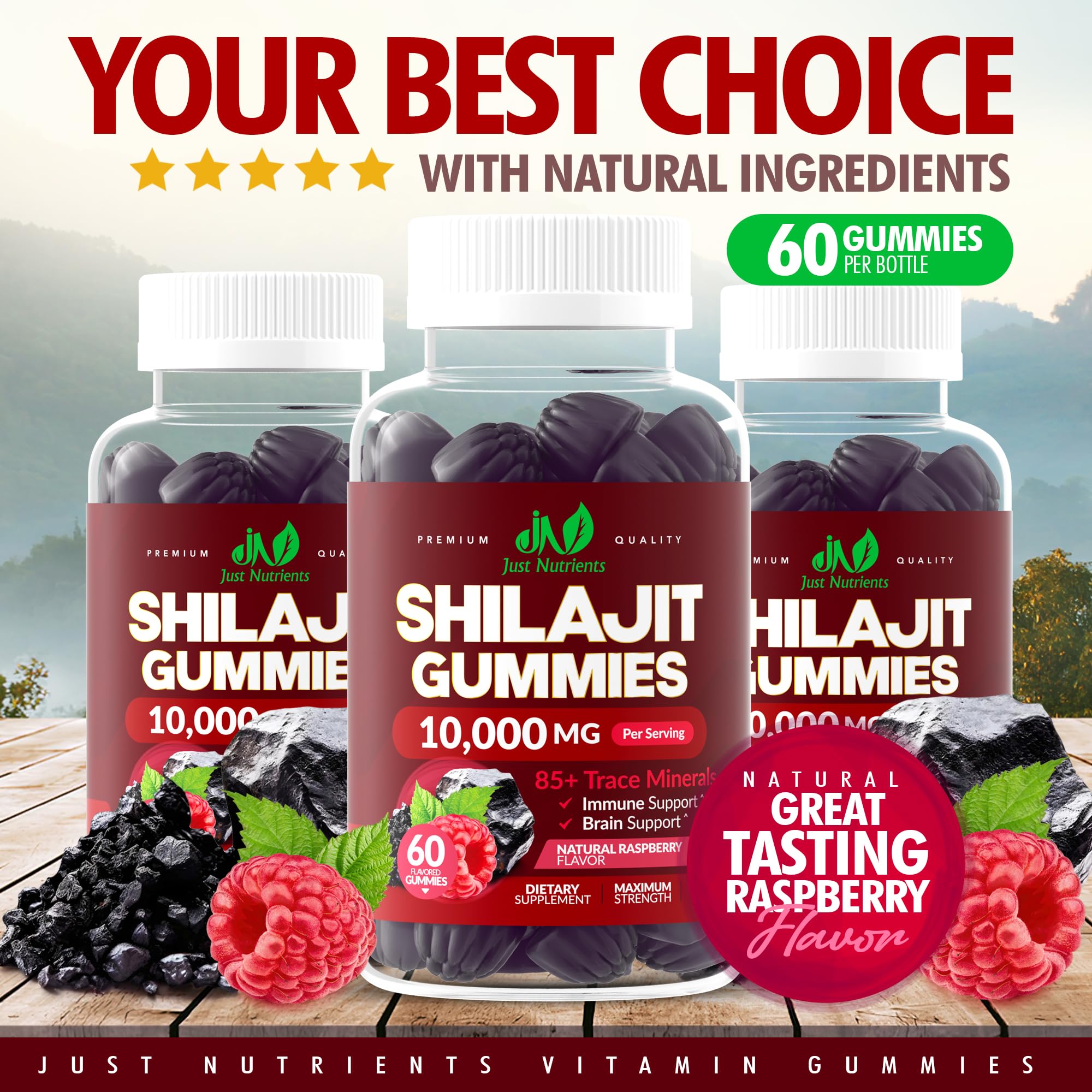 Natural Raspberry flavor Shilajit Gummies close up