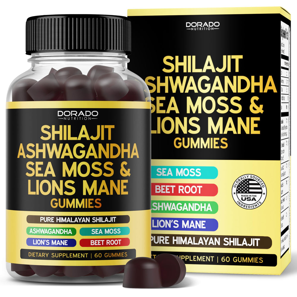 Bottle of Shilajit Gummies with Sea Moss, Ashwagandha and Lion's Mane