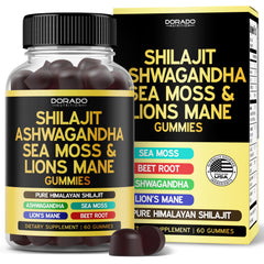 Bottle of Shilajit Gummies with Sea Moss, Ashwagandha and Lion's Mane