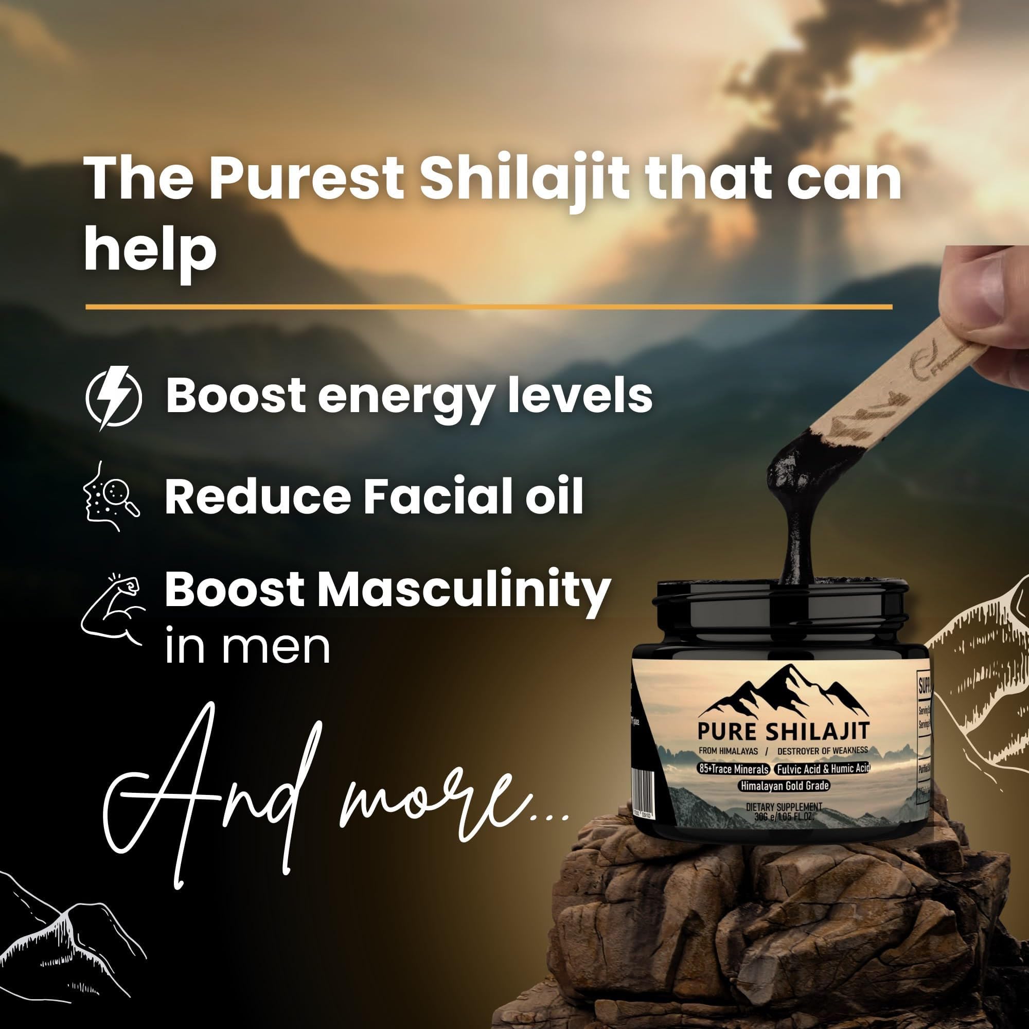 Shilajit resin with 85+ minerals, fulvic and humic acids