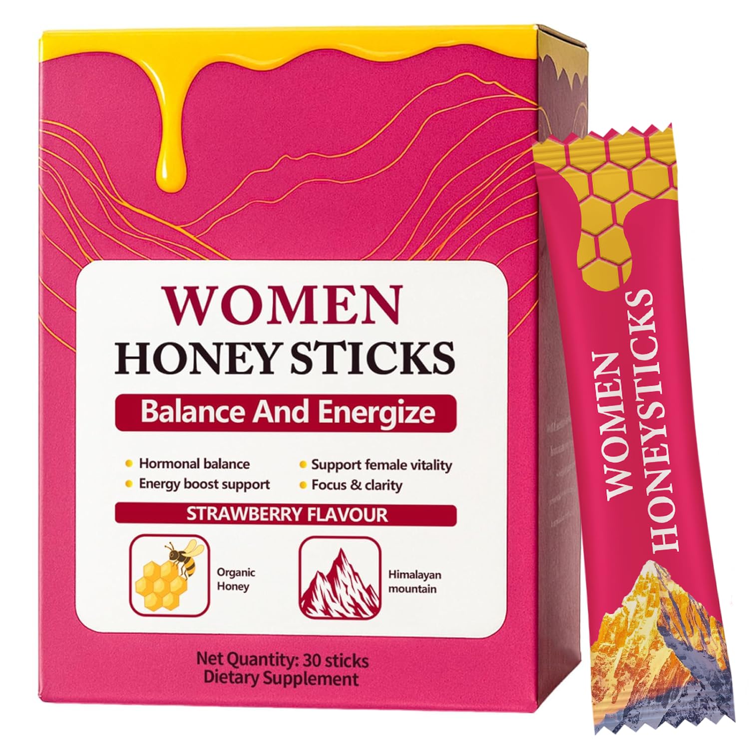 Shilajit Honey Sticks for Women packaging and individual sticks