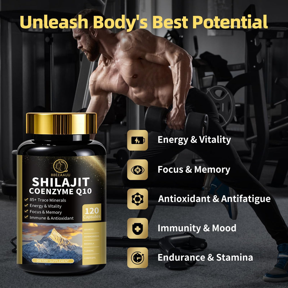 Ingredient list featuring shilajit, sea moss, rhodiola
