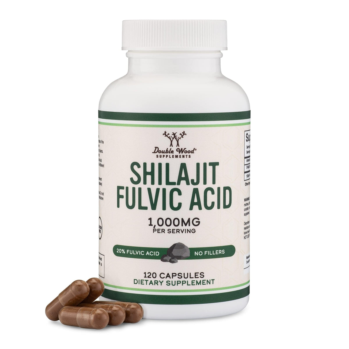 Shilajit Pure Himalayan Capsules by Double Wood bottle with 120-count label