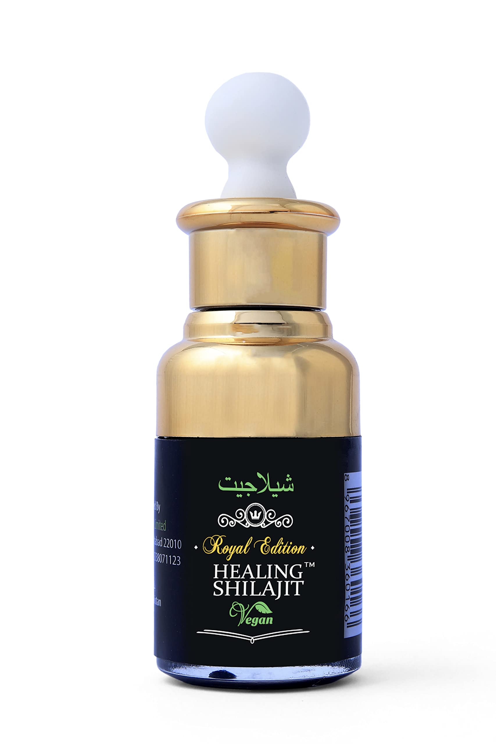 Bottle of Shilajit Pure Himalayan Organic Drops against a white background