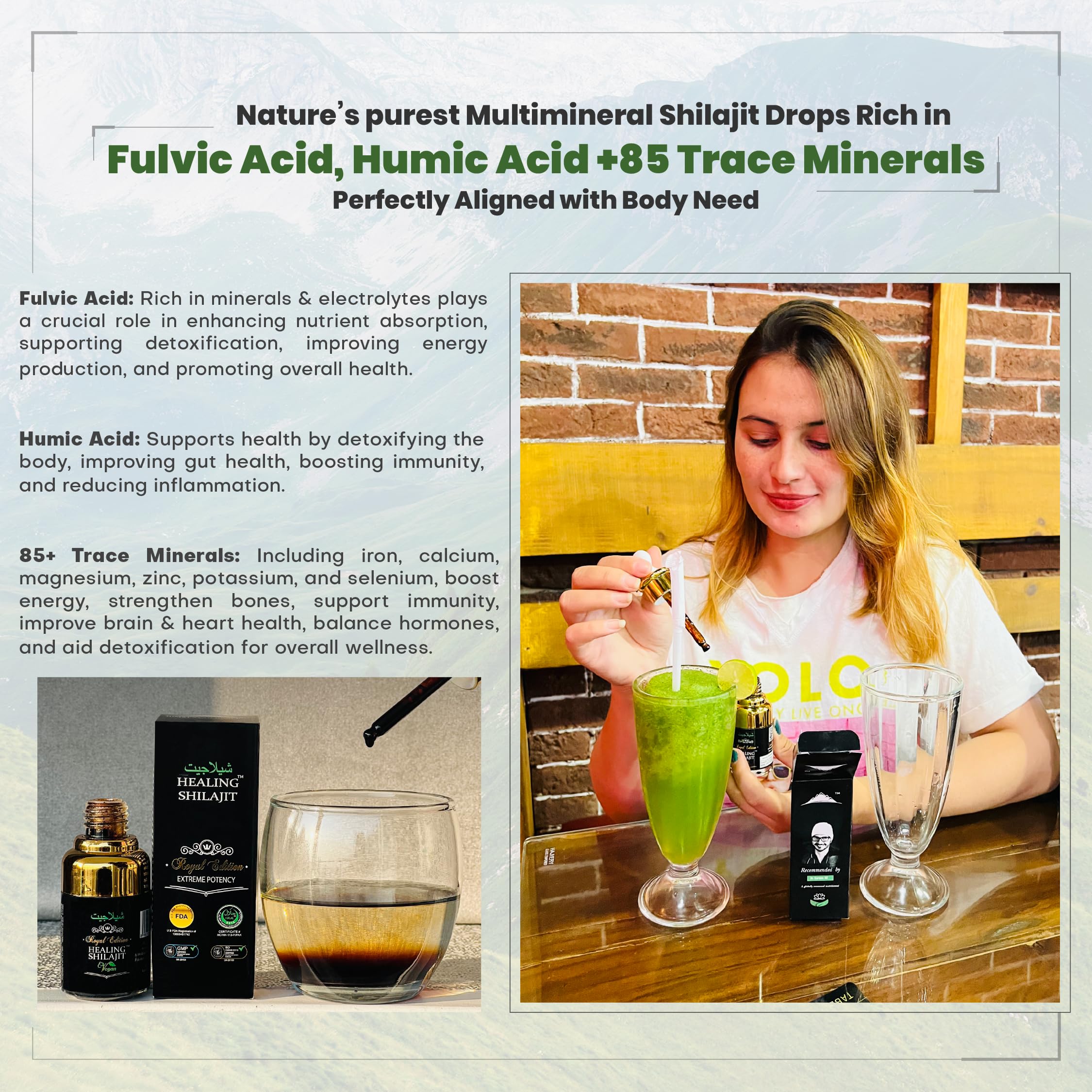 Shilajit being added to a glass of water