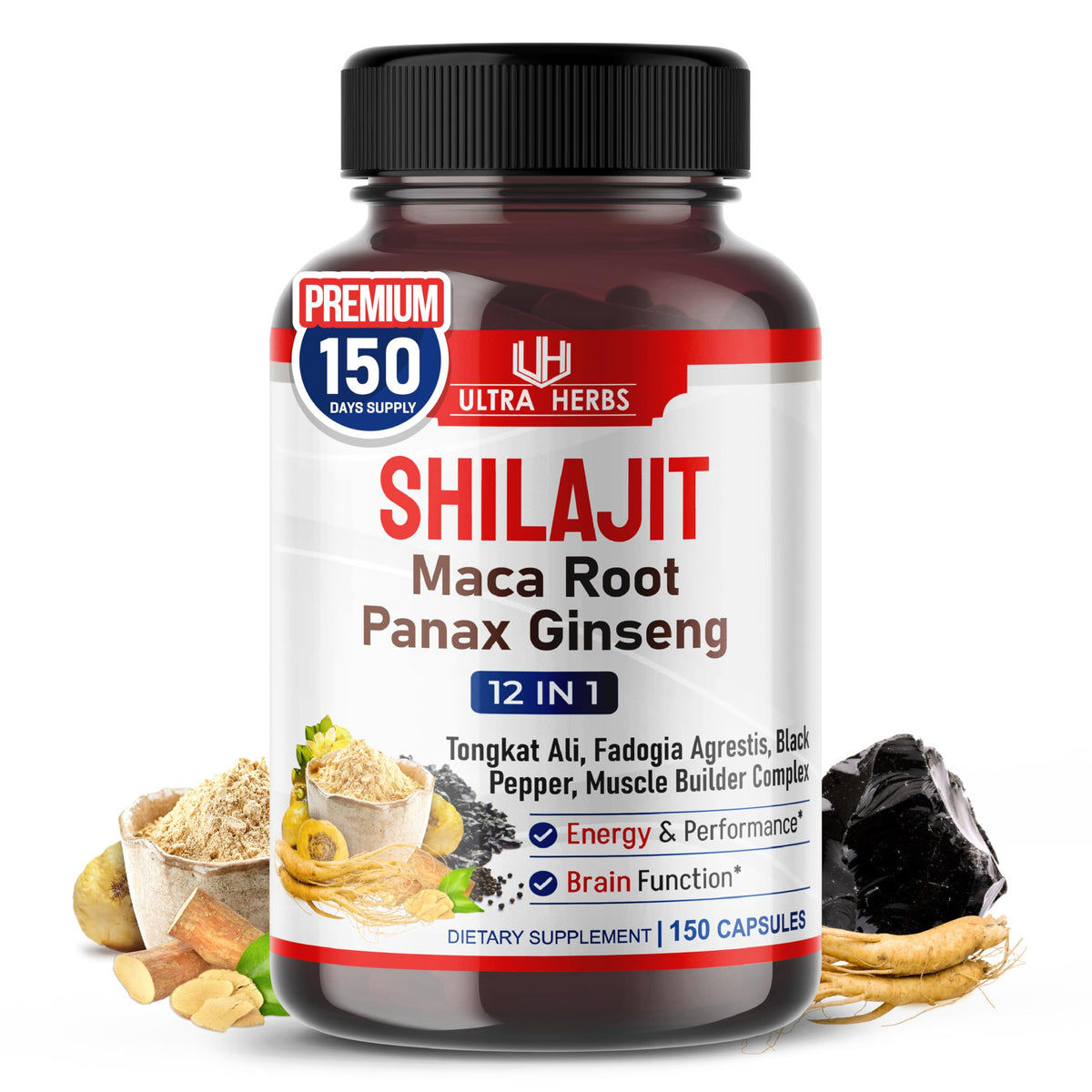 Shilajit Pure Himalayan front label with 150 capsules