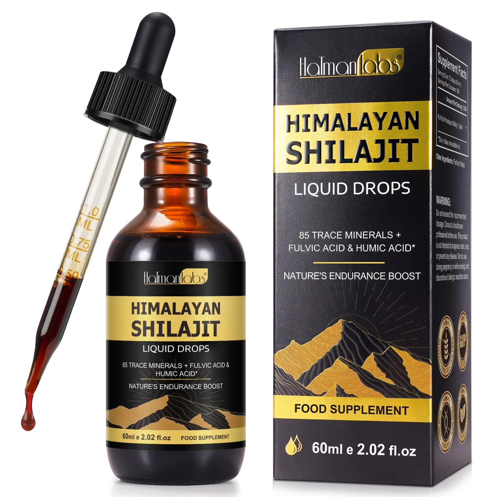 Bottle of Shilajit Pure Himalayan Organic Resin Drop with dropper