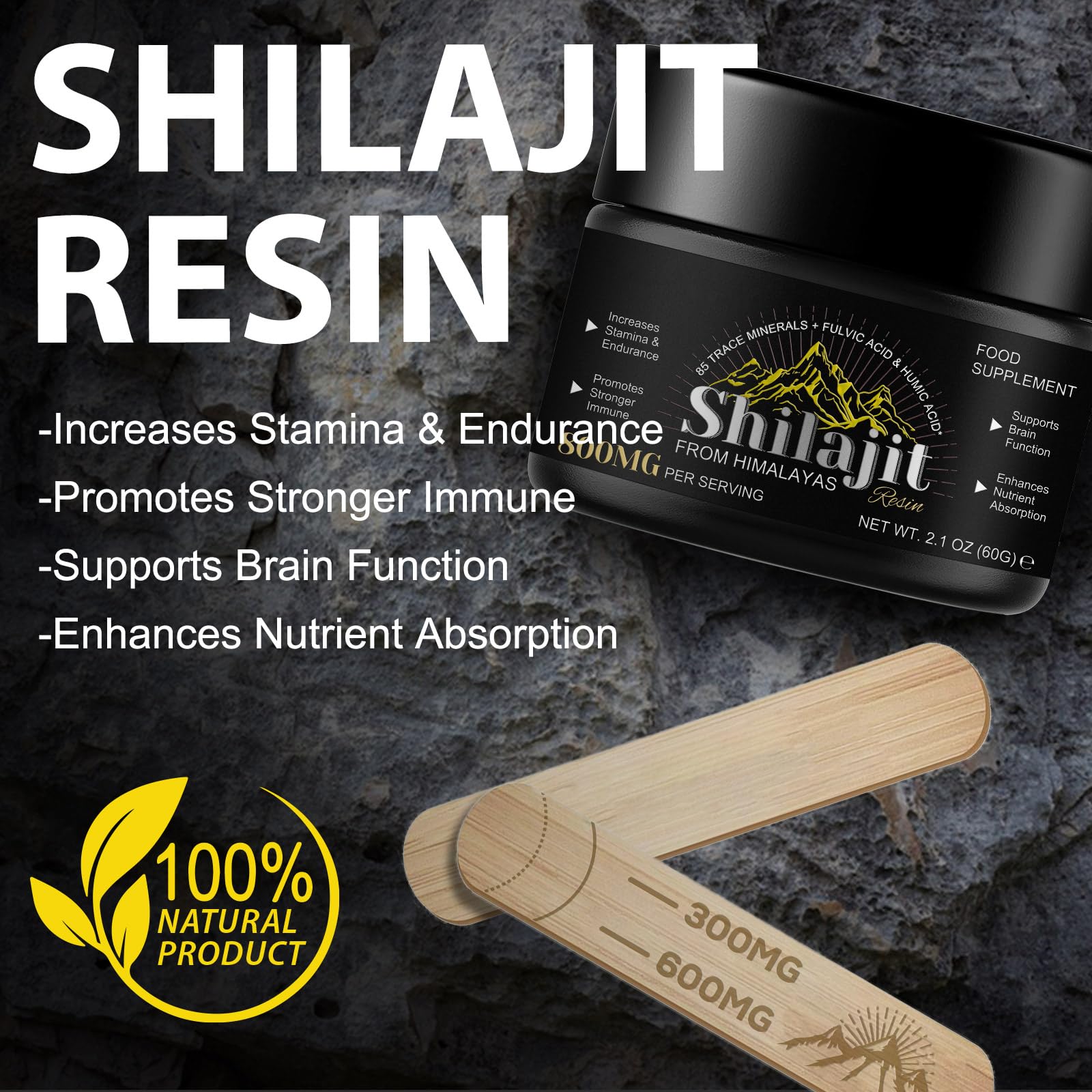 Shilajit resin promoting energy and vitality benefits.