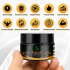 Shilajit resin bottle with label on display