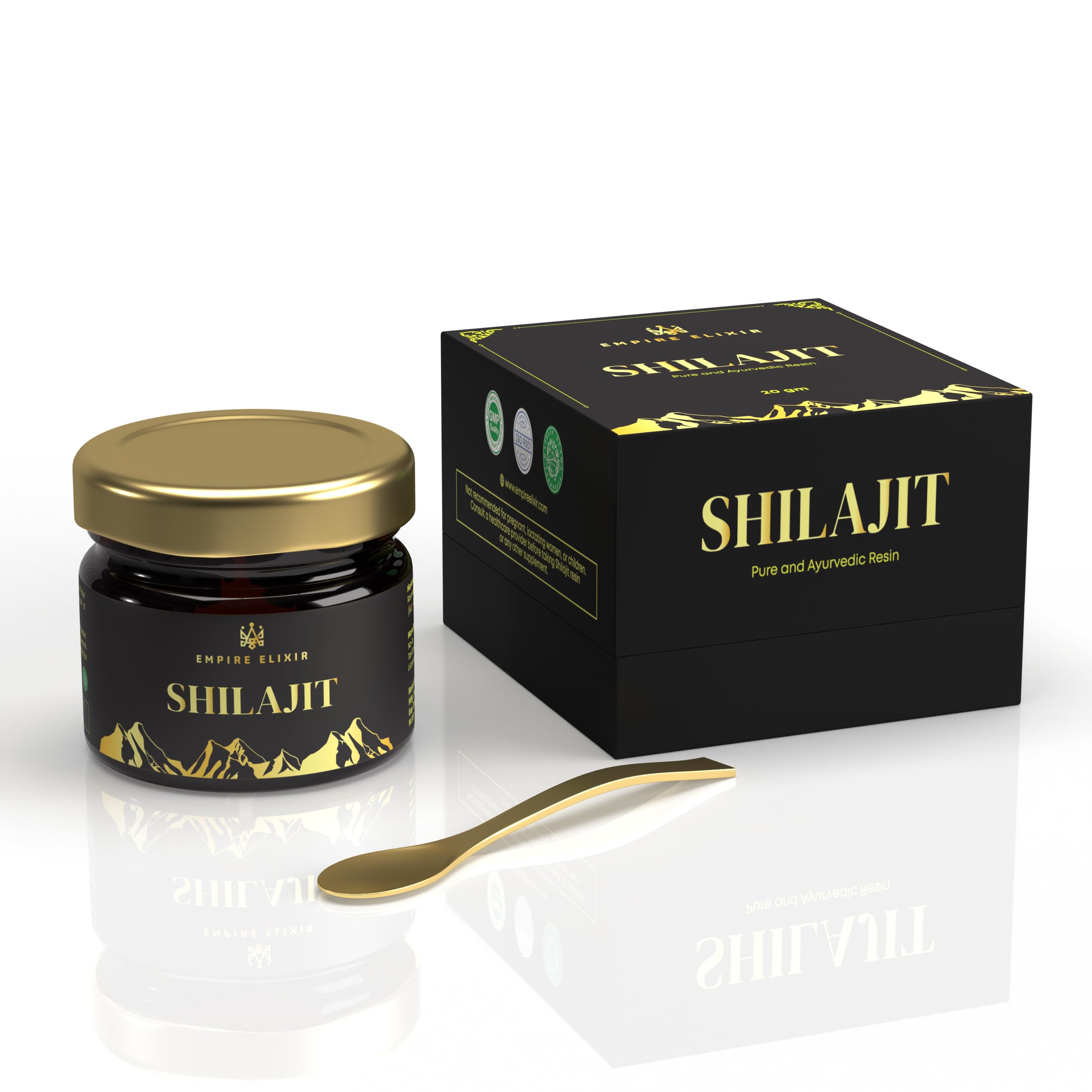 Close-up of Shilajit resin in the 20g jar