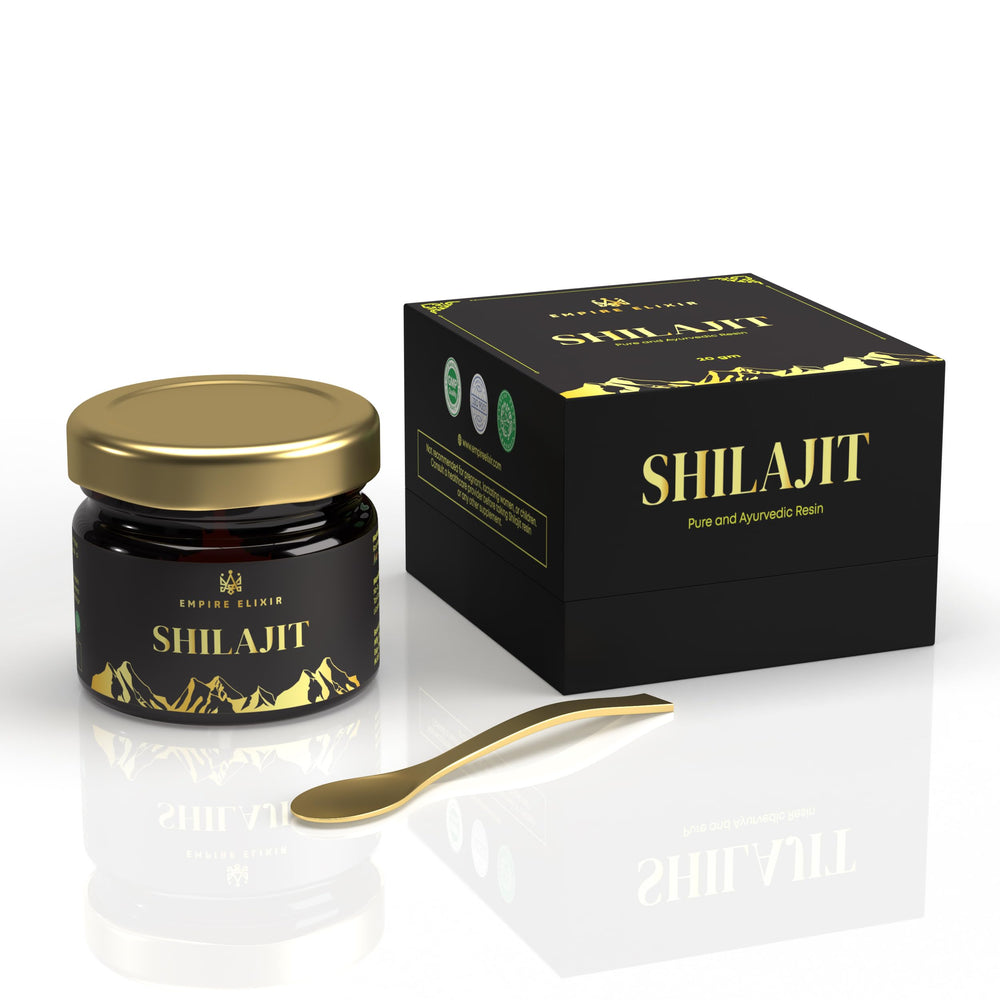 Close-up of Shilajit resin in the 20g jar