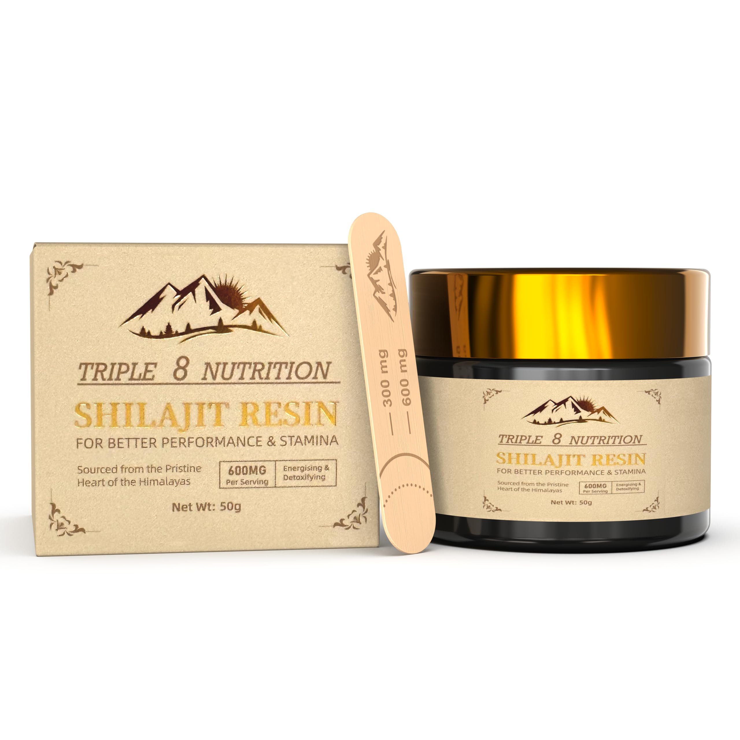 Front view of Shilajit Resin 50g bottle in Miron glass