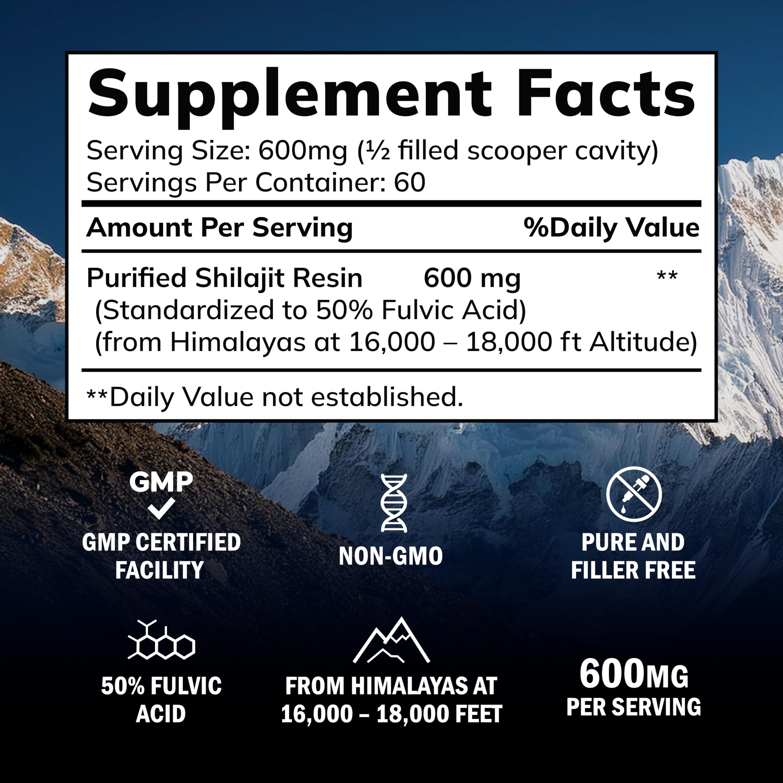 Serving size illustration of 600mg Shilajit resin