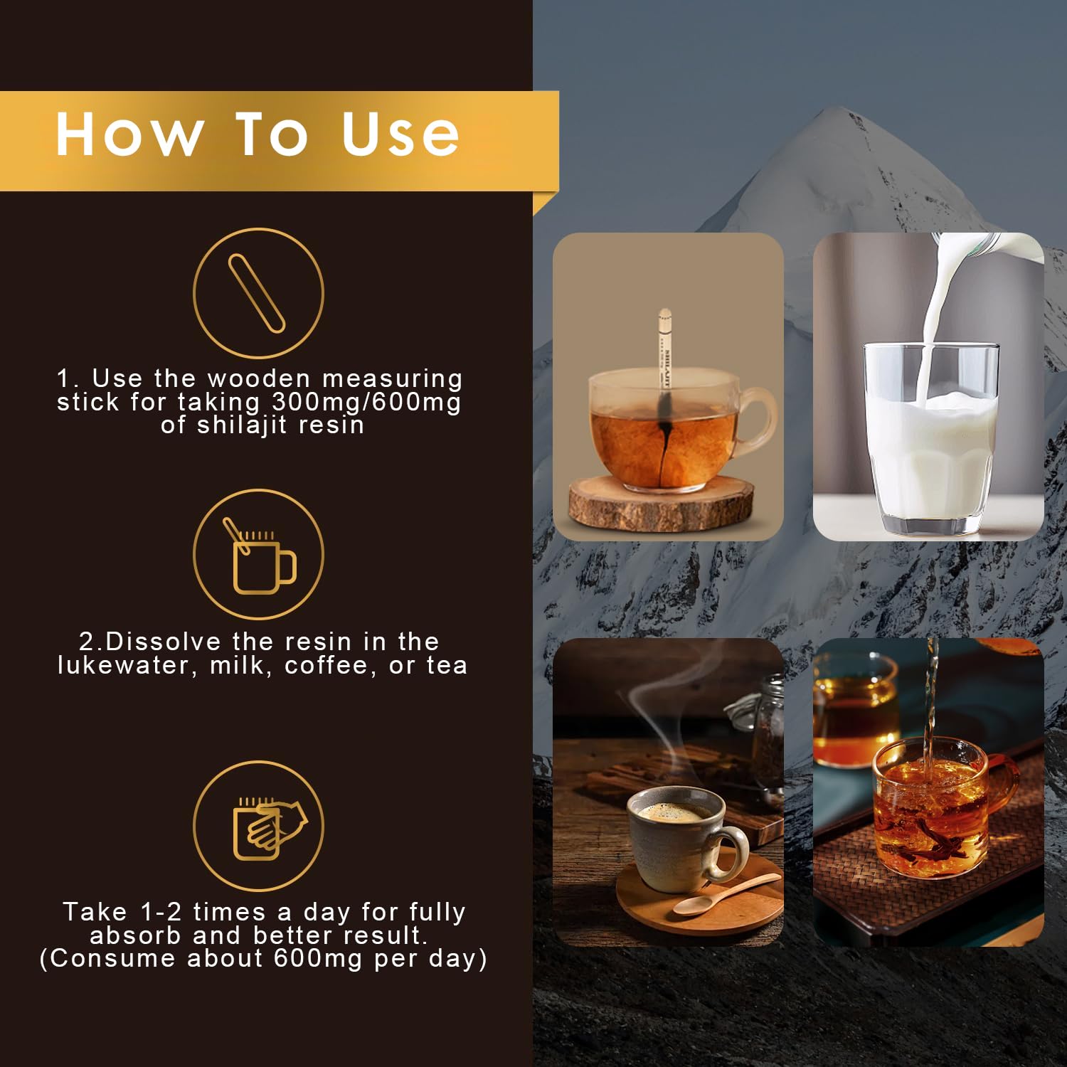 Dissolving pea-sized Shilajit resin in warm water