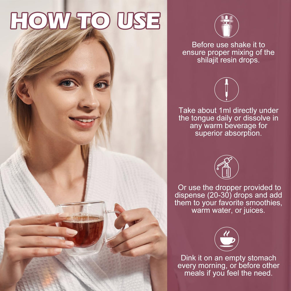 Vegan Shilajit resin drops in a natural setting with no artificial colors