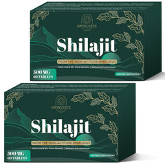 Bottle of Shilajit tablets with 30,000 mg strength and Himalayan origin