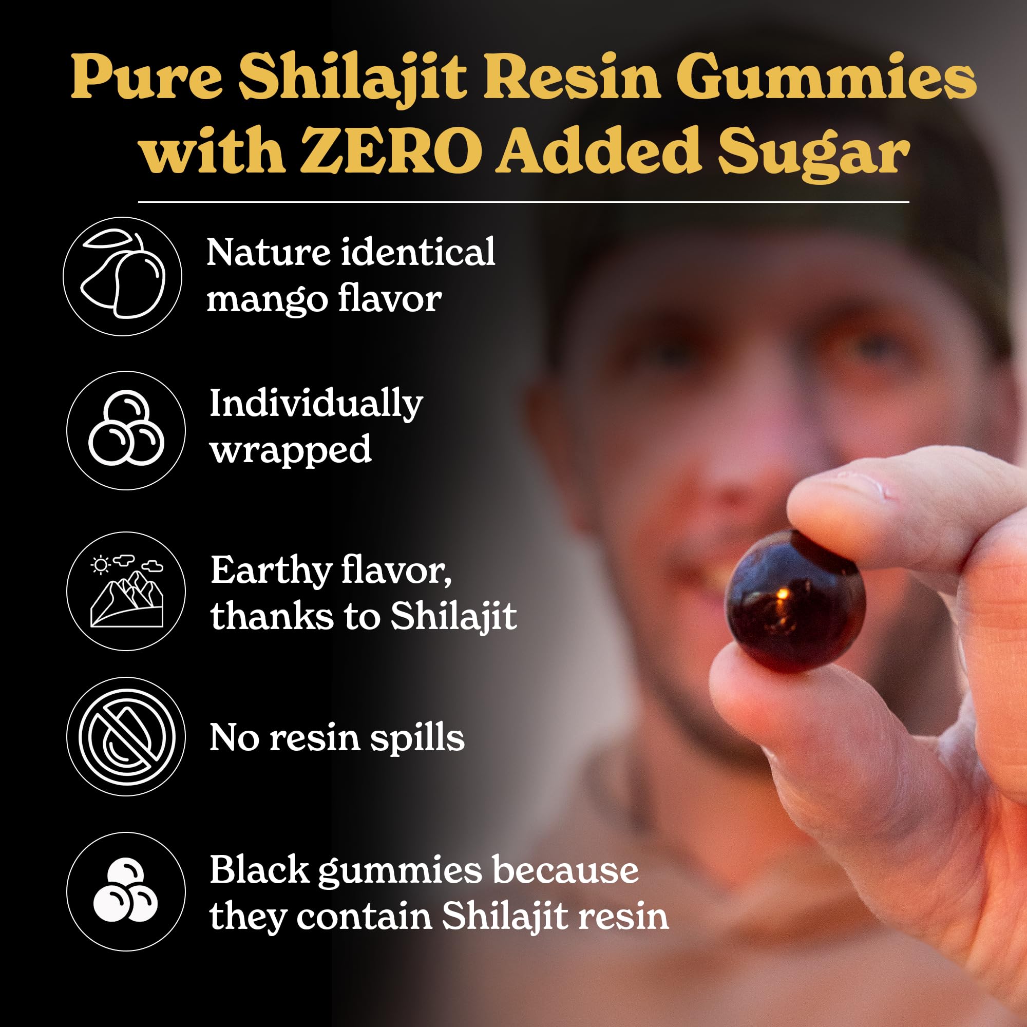 Product packshot with mango-flavored Shilajit gummies