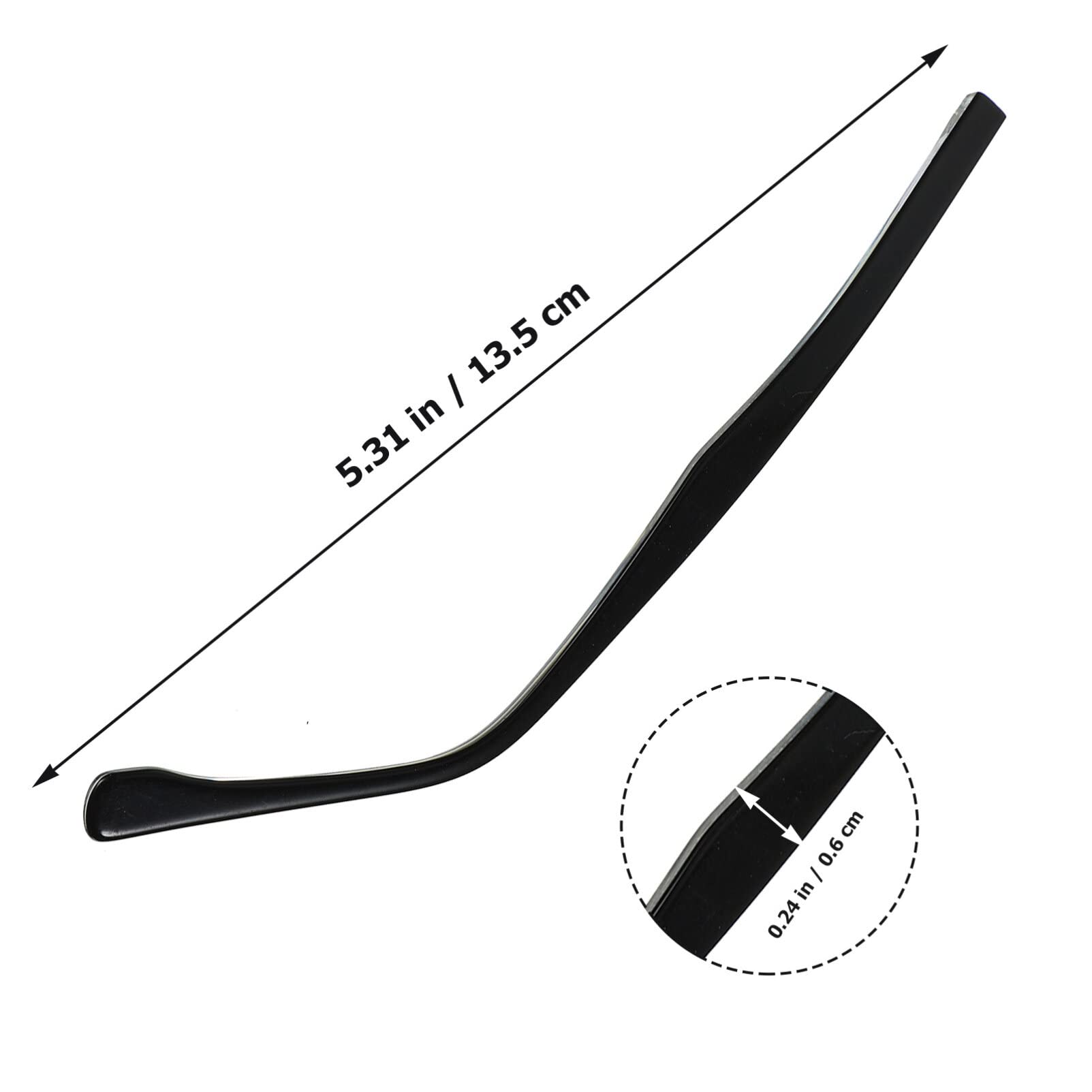Replacement temple arm for eyeglasses black metal - angle view
