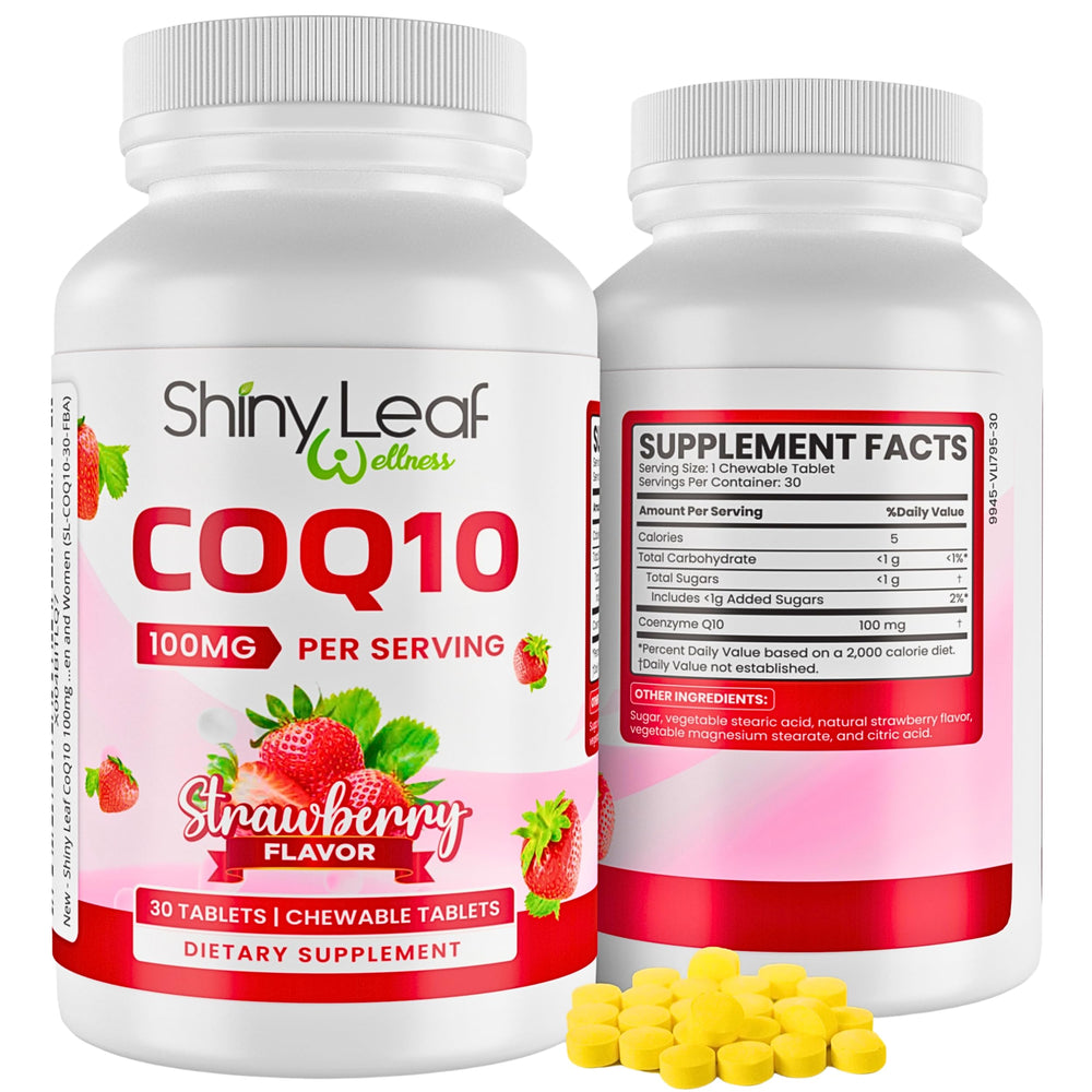 Shiny Leaf CoQ10 100mg chewable packaging close-up