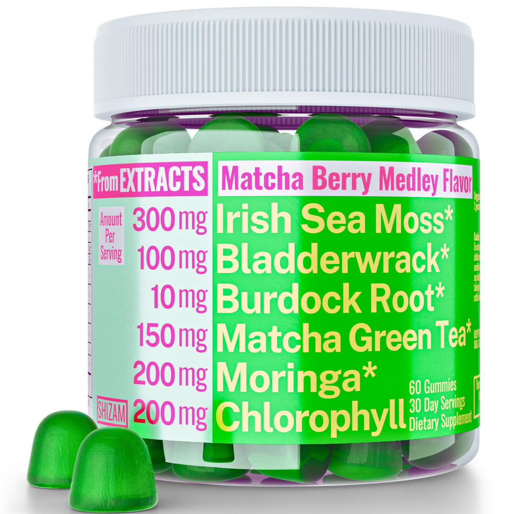 Gummy supplement featuring Moringa Oleifera and Irish Sea Moss with Matcha Berry Medley
