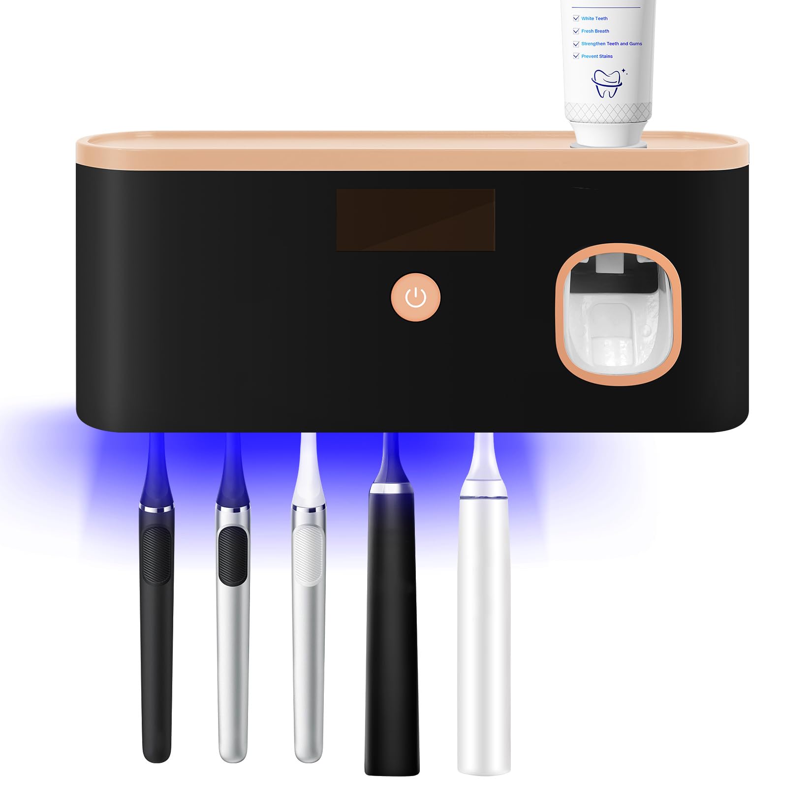 Front view of Shmian 5-slot toothbrush sterilizer holder in black