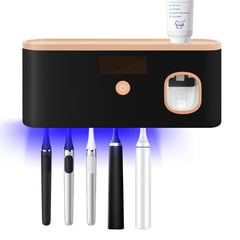 Front view of Shmian 5-slot toothbrush sterilizer holder in black