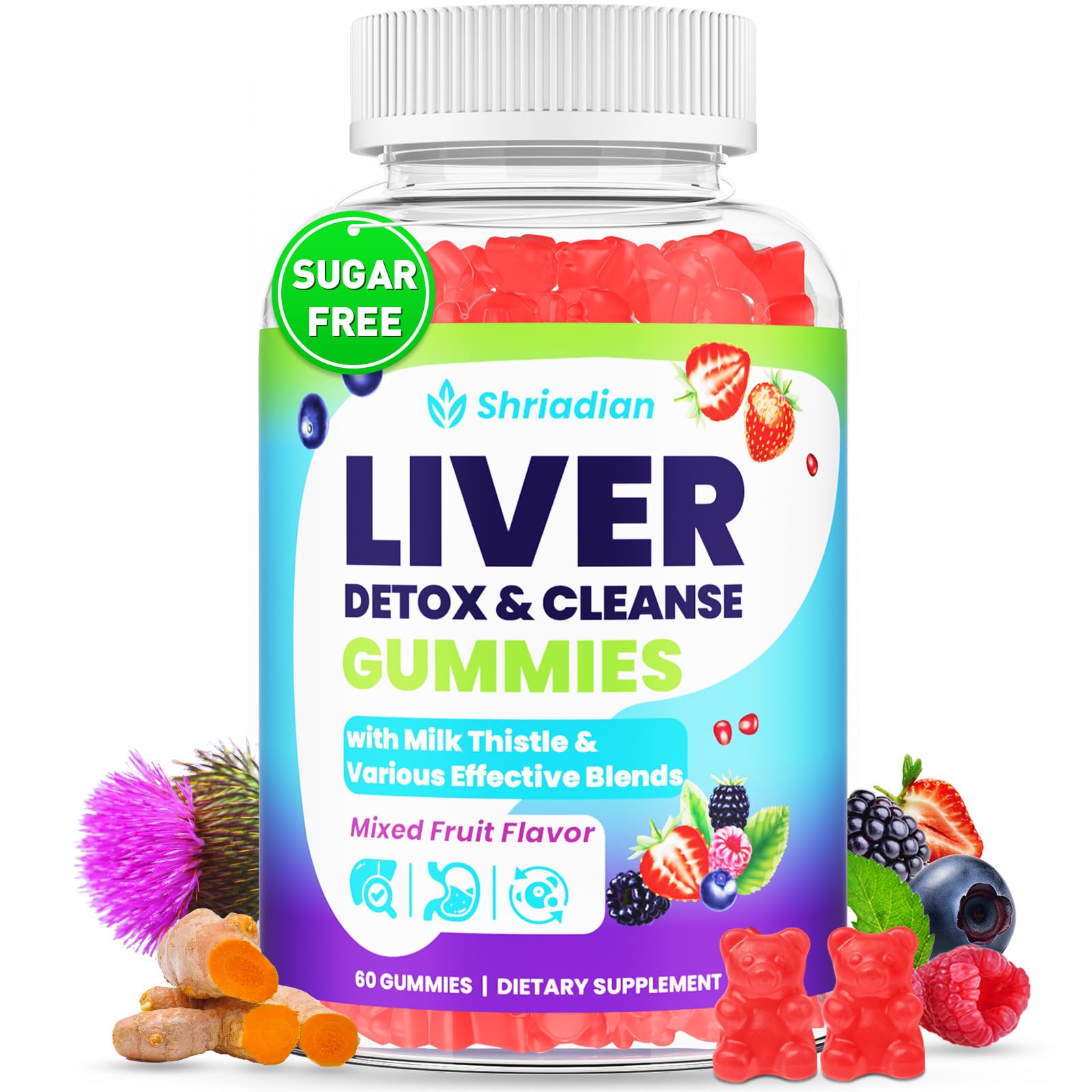 Shriadian Liver Detox Gummies bottle front showing sugar-free liver support formula