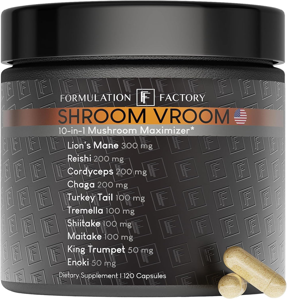 Front view of Formulation Factory Shroom Vroom bottle