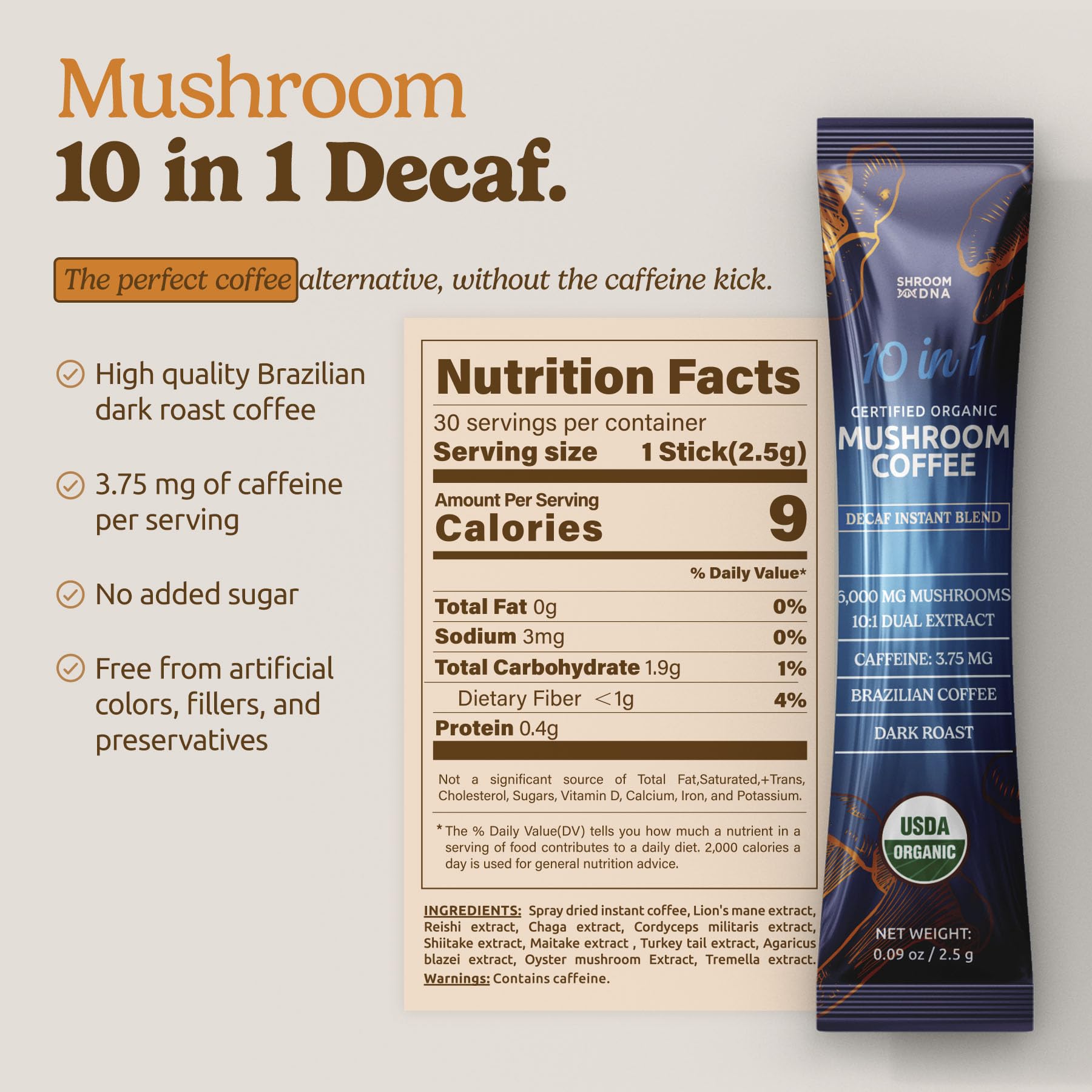30-stick pack of ShroomDNA mushroom coffee for convenient on-the-go brewing.