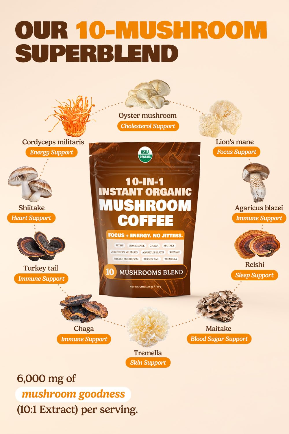 Cup of prepared mushroom coffee