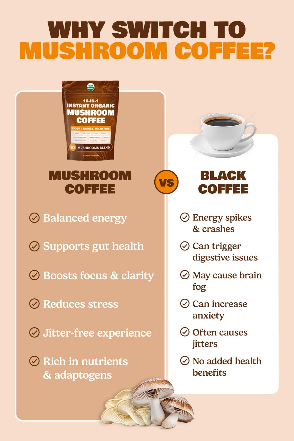 Branding of ShroomDNA 10-in-1 Mushroom Coffee packaging