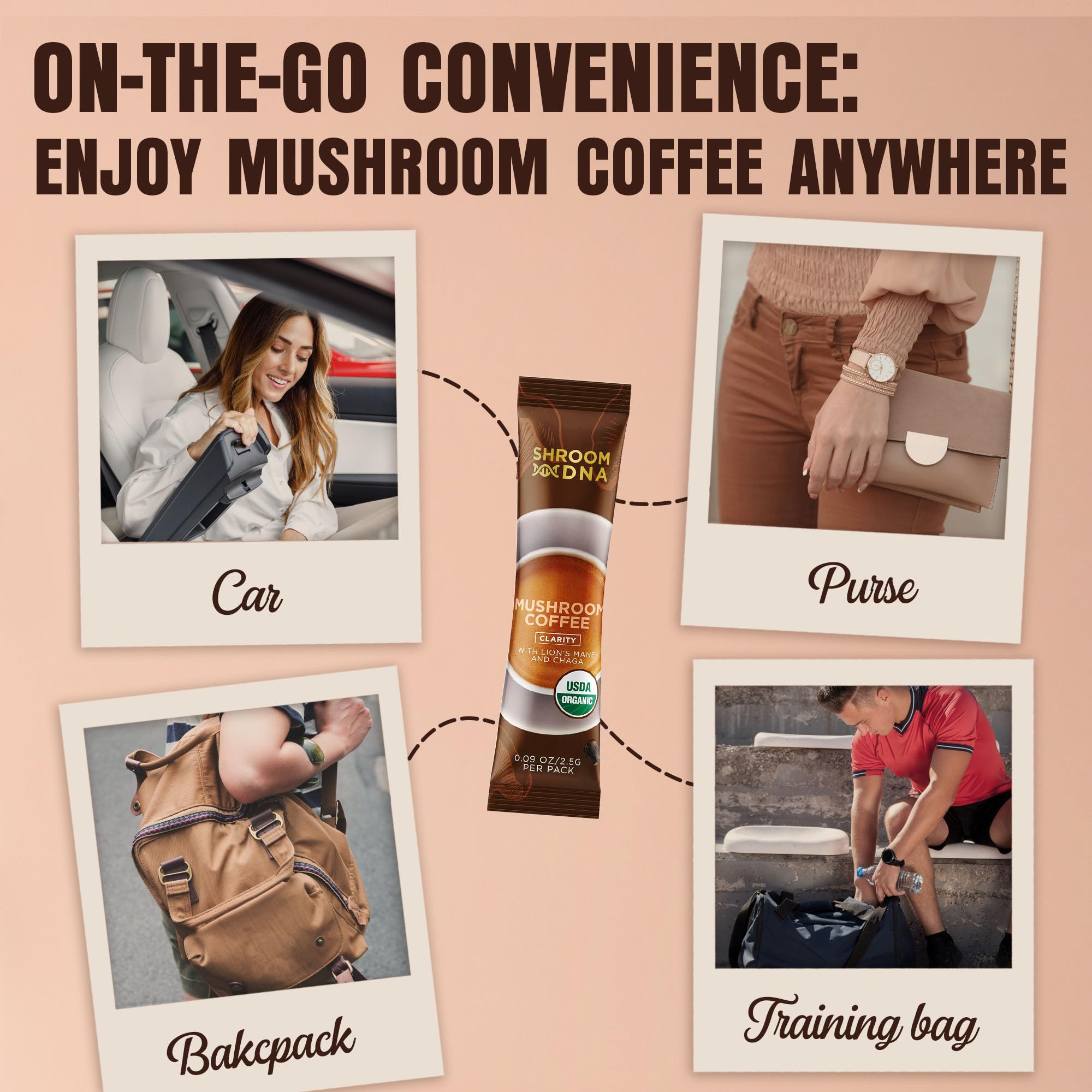 Close-up showing ShroomDNA mushroom coffee with arabic coffee flavor