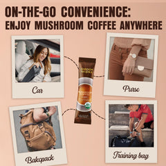 Close-up showing ShroomDNA mushroom coffee with arabic coffee flavor