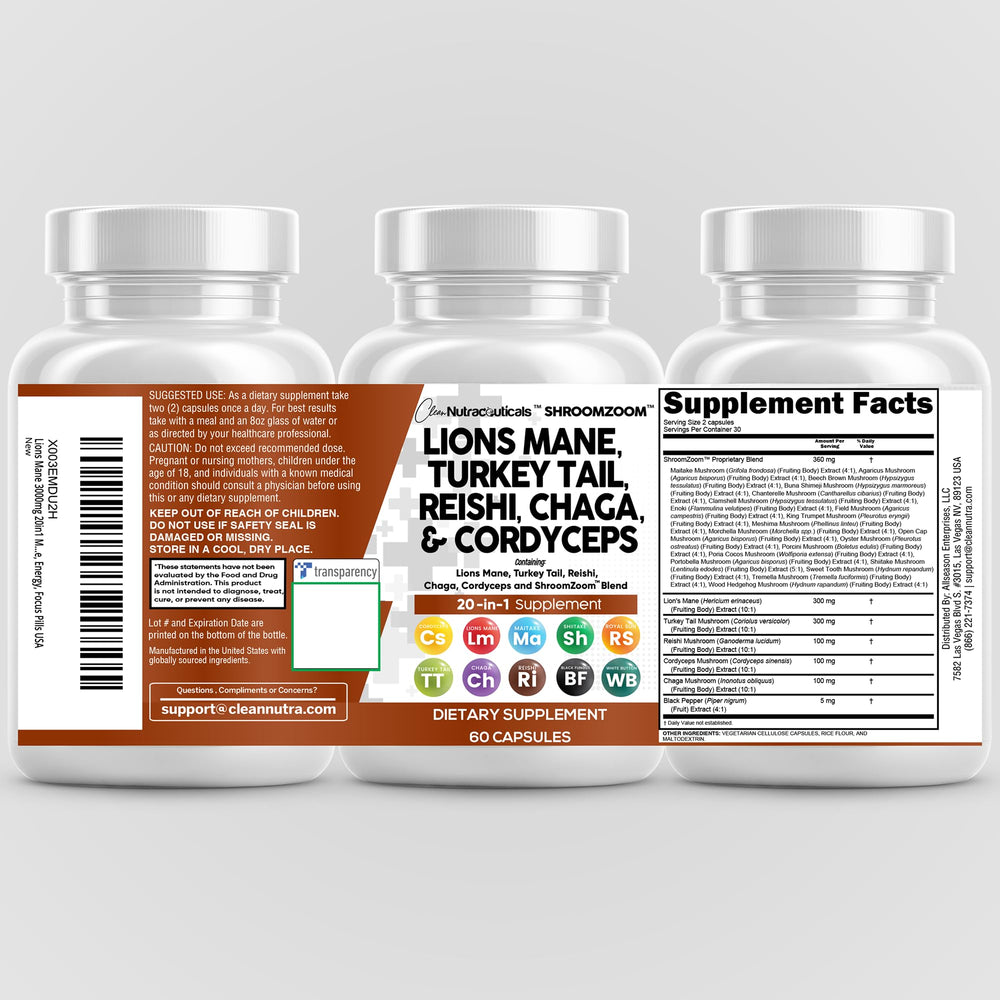 ShroomZoom bottle against a white background with product label