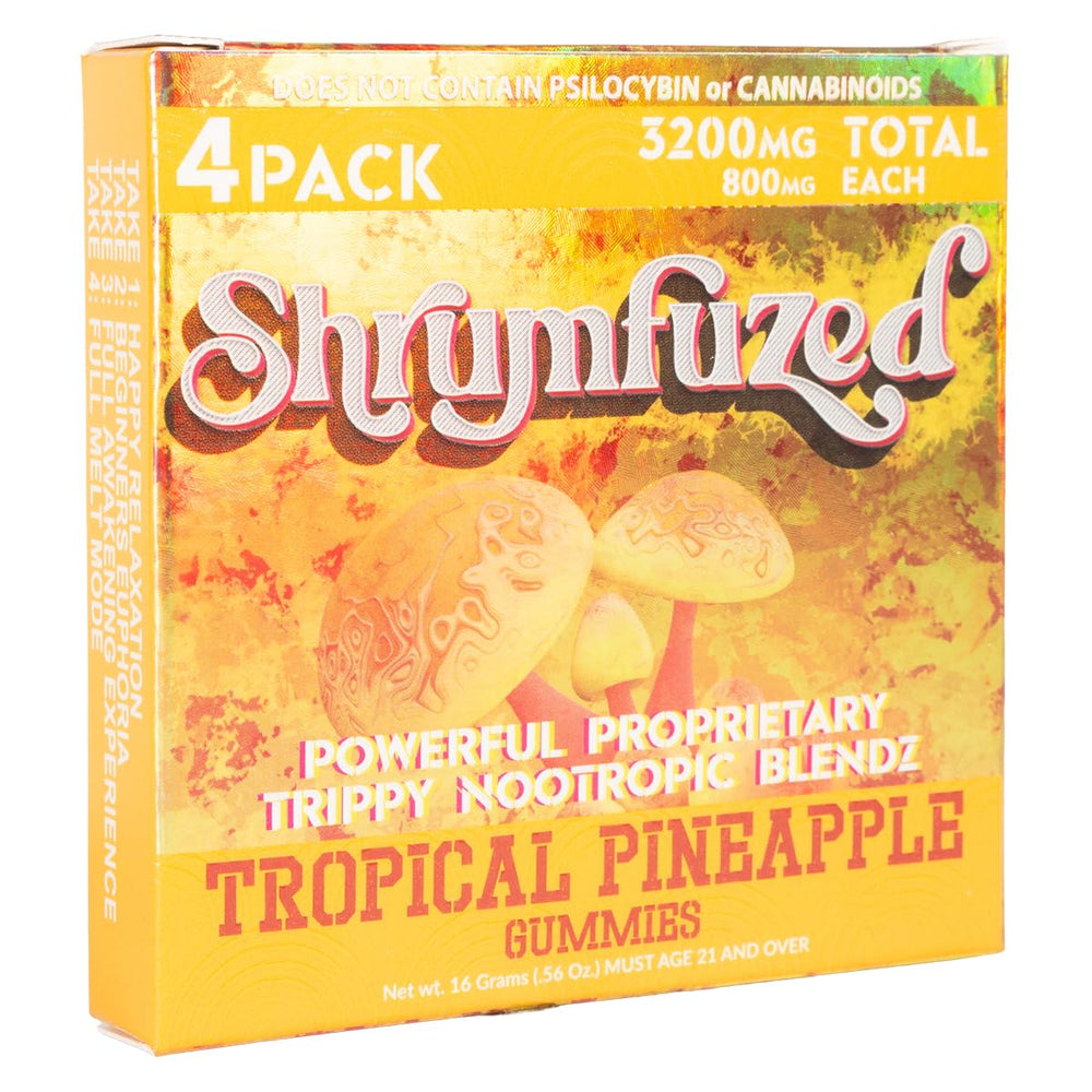 Close-up of gummy ingredients listing with Lion’s Mane, Reishi, Cordyceps and Chaga