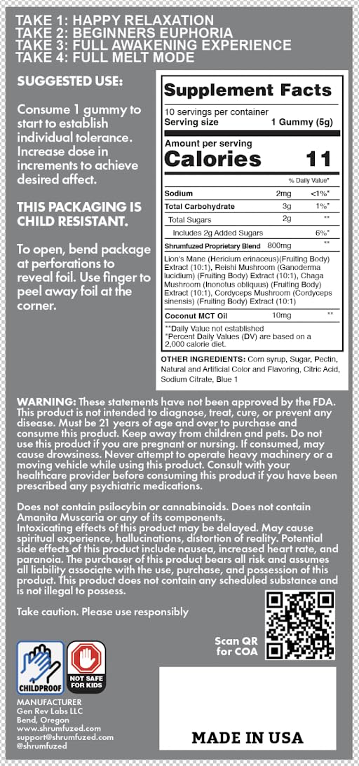 Tamper-evident, child-resistant packaging for Shrumfuzed gummies