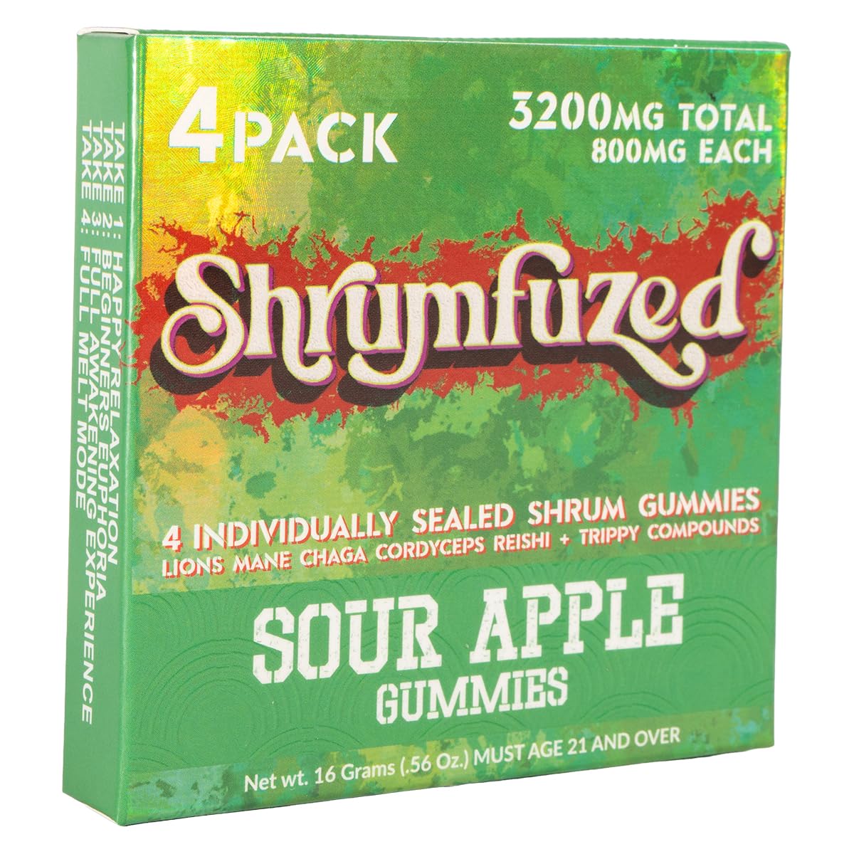 Close-up of Shrumfuzed nootropic gummies in Sour Apple flavor