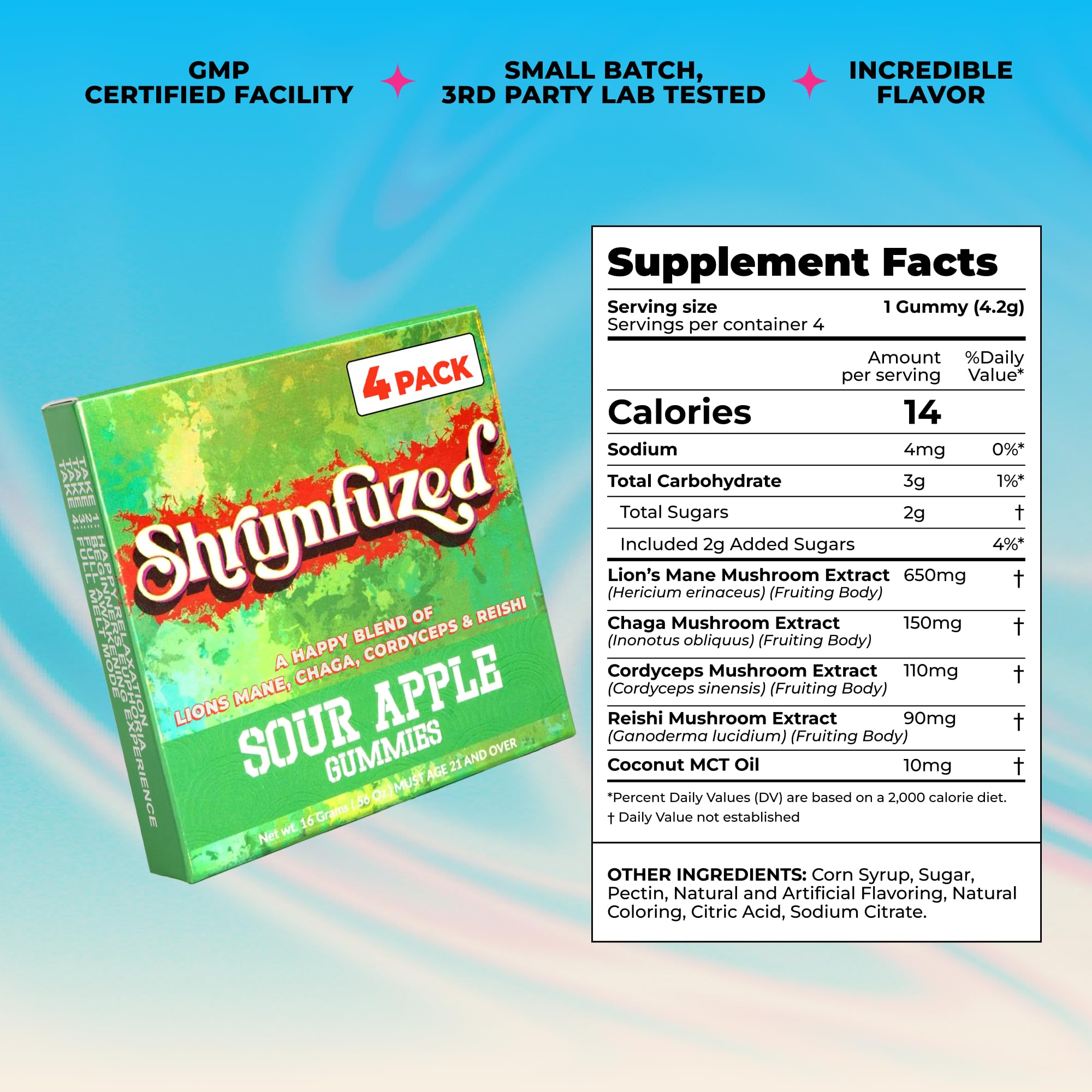 Shrumfuzed gummy beside ruler indicating serving size and scale