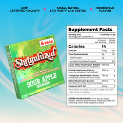 Shrumfuzed gummy beside ruler indicating serving size and scale