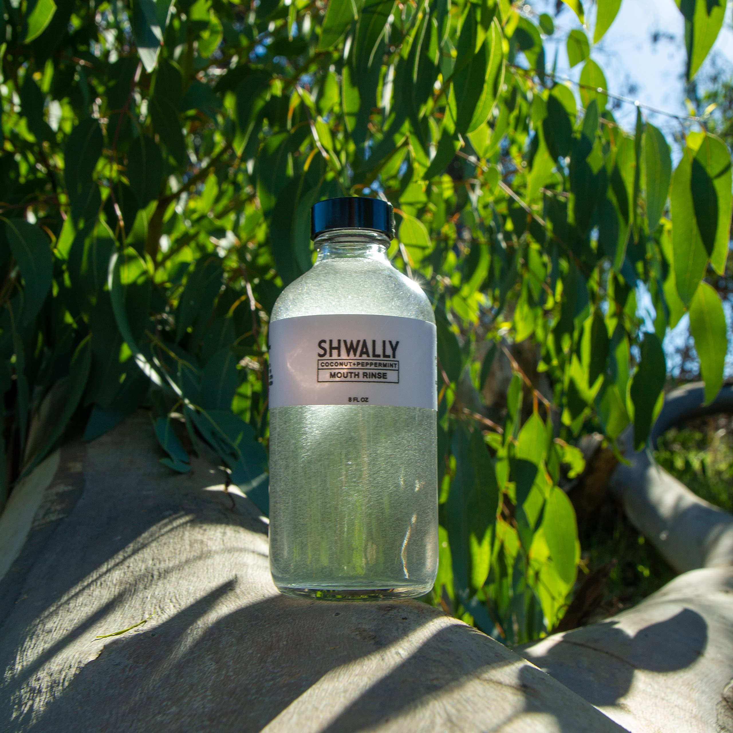 Mouth rinse bottle showing ingredients area