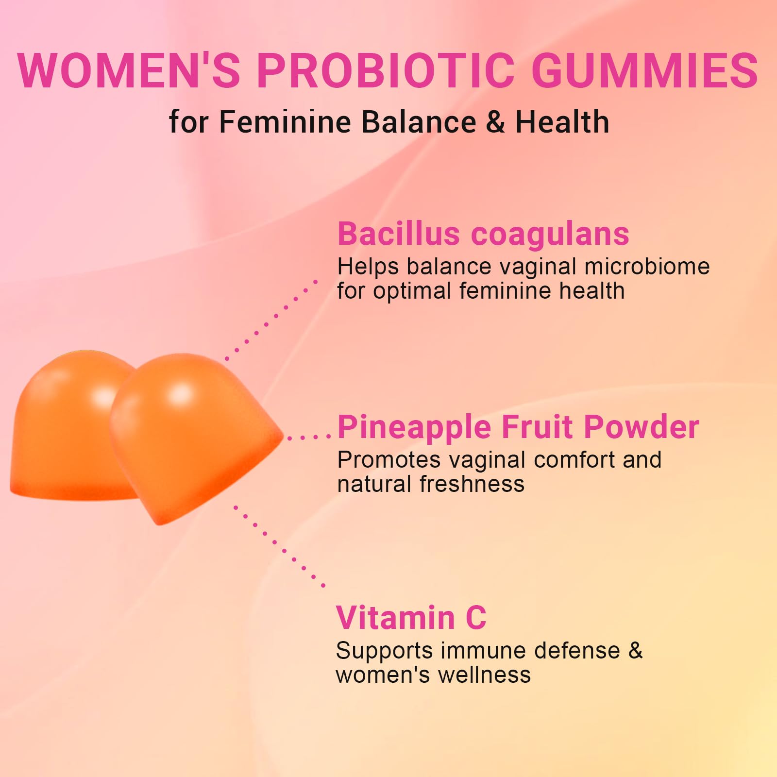 Gummy illustrating pH balance support for feminine health.