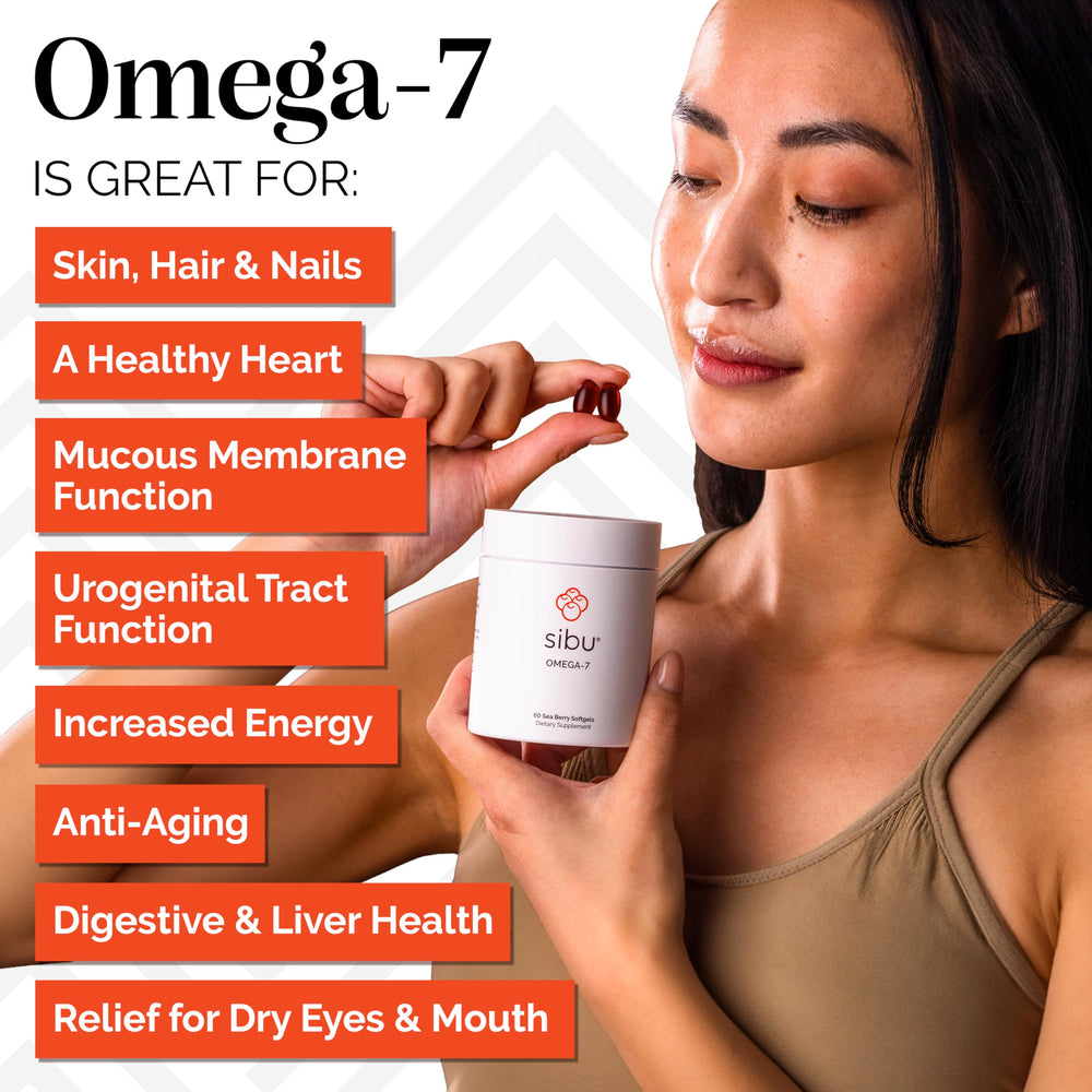 Sea buckthorn berries and oil illustrating Omega-7 supplement