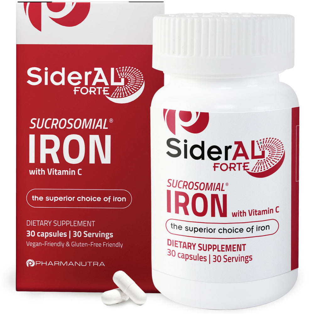 Front view of SiderAL Forte iron supplement bottle