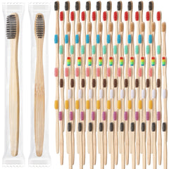 Sieral 120-pack bamboo toothbrushes in assorted colors, individually wrapped