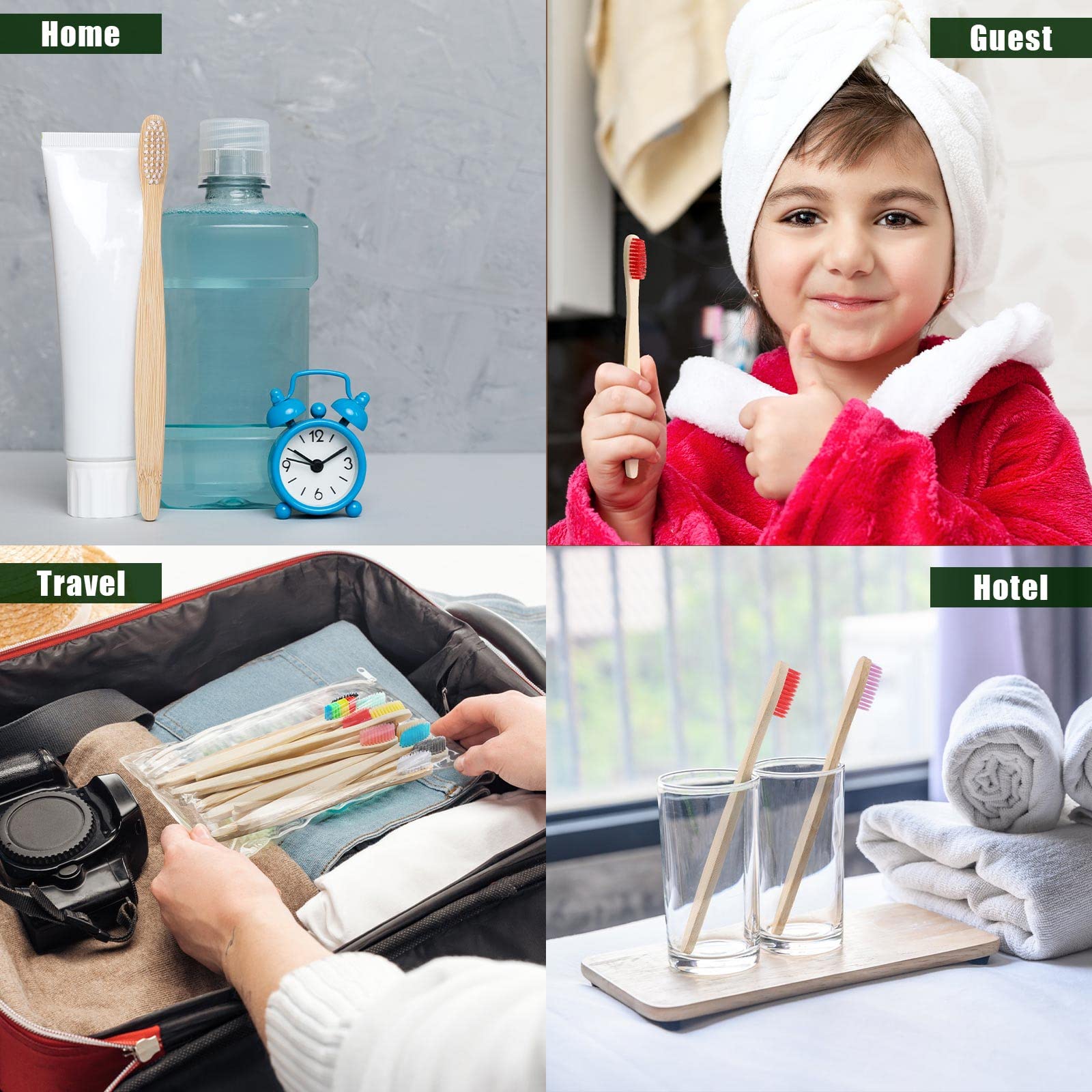 Travel-ready 7-inch bamboo toothbrushes in bulk