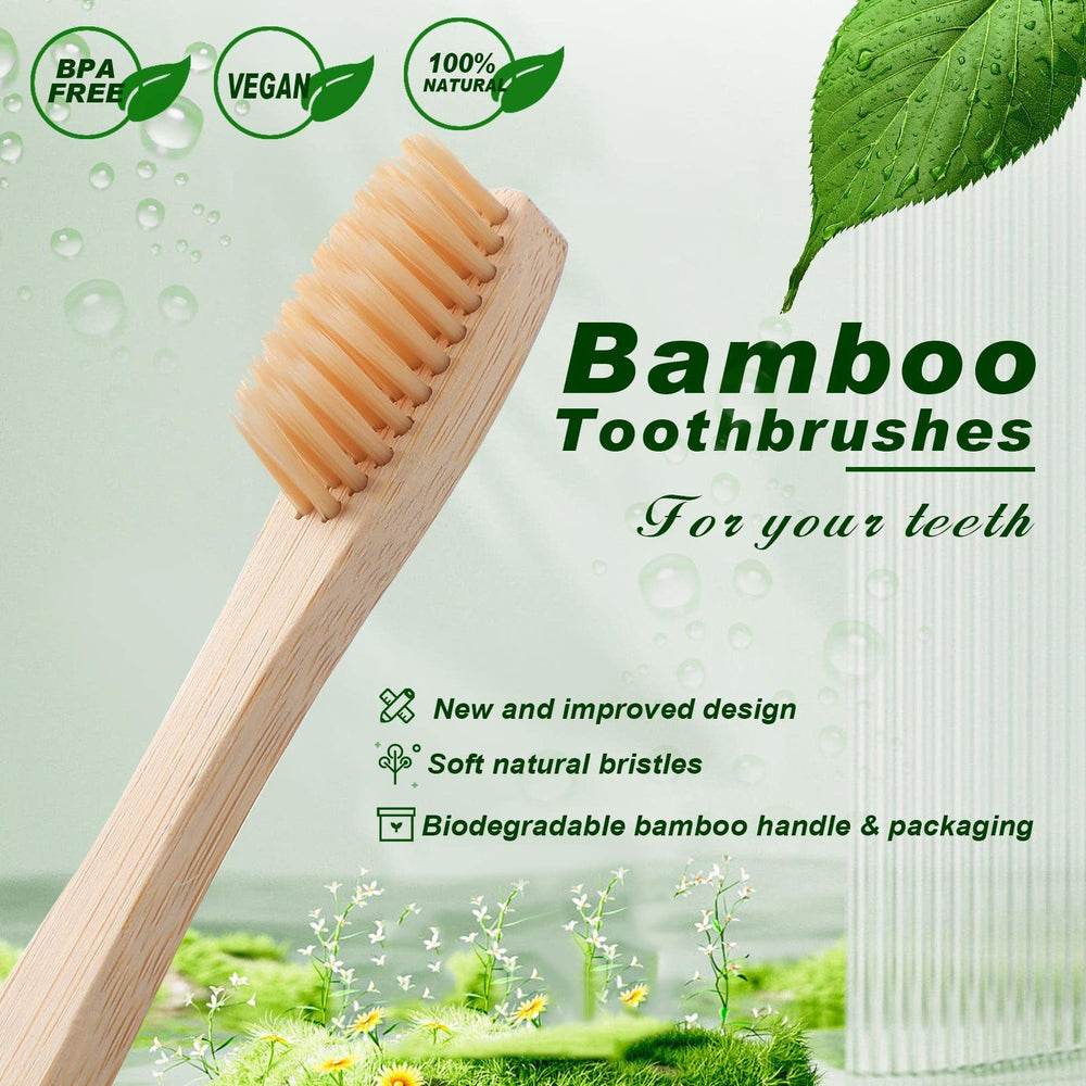 Soft nylon bristles close-up on bamboo toothbrush