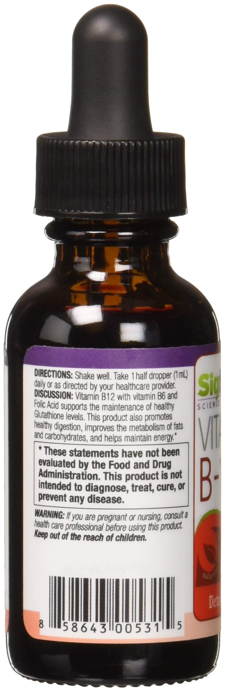 Close-up of Sigform B12 5000 Sublingual bottle label
