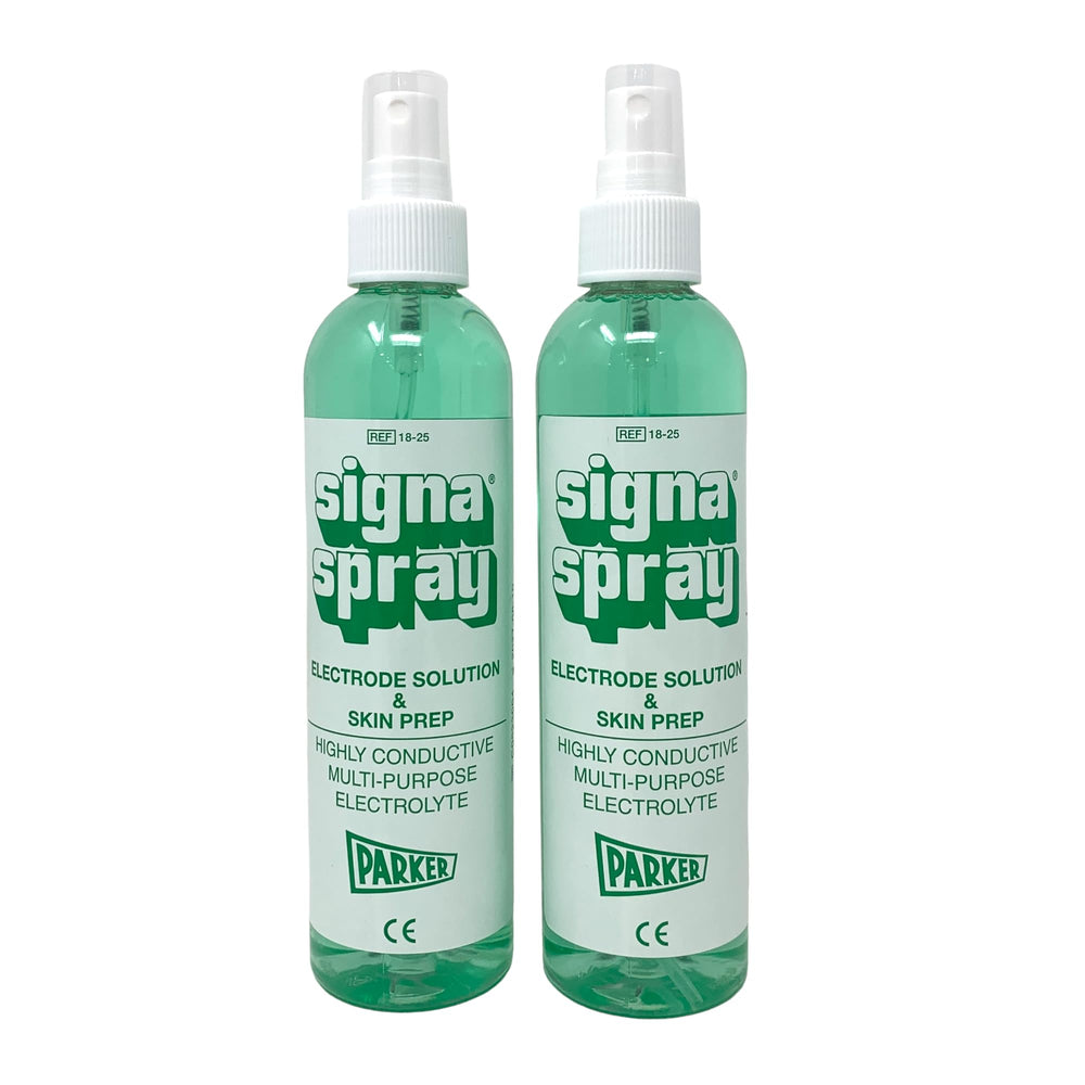 Signa Spray electrolyte spray front view for quick setup with muscle stimulation devices.